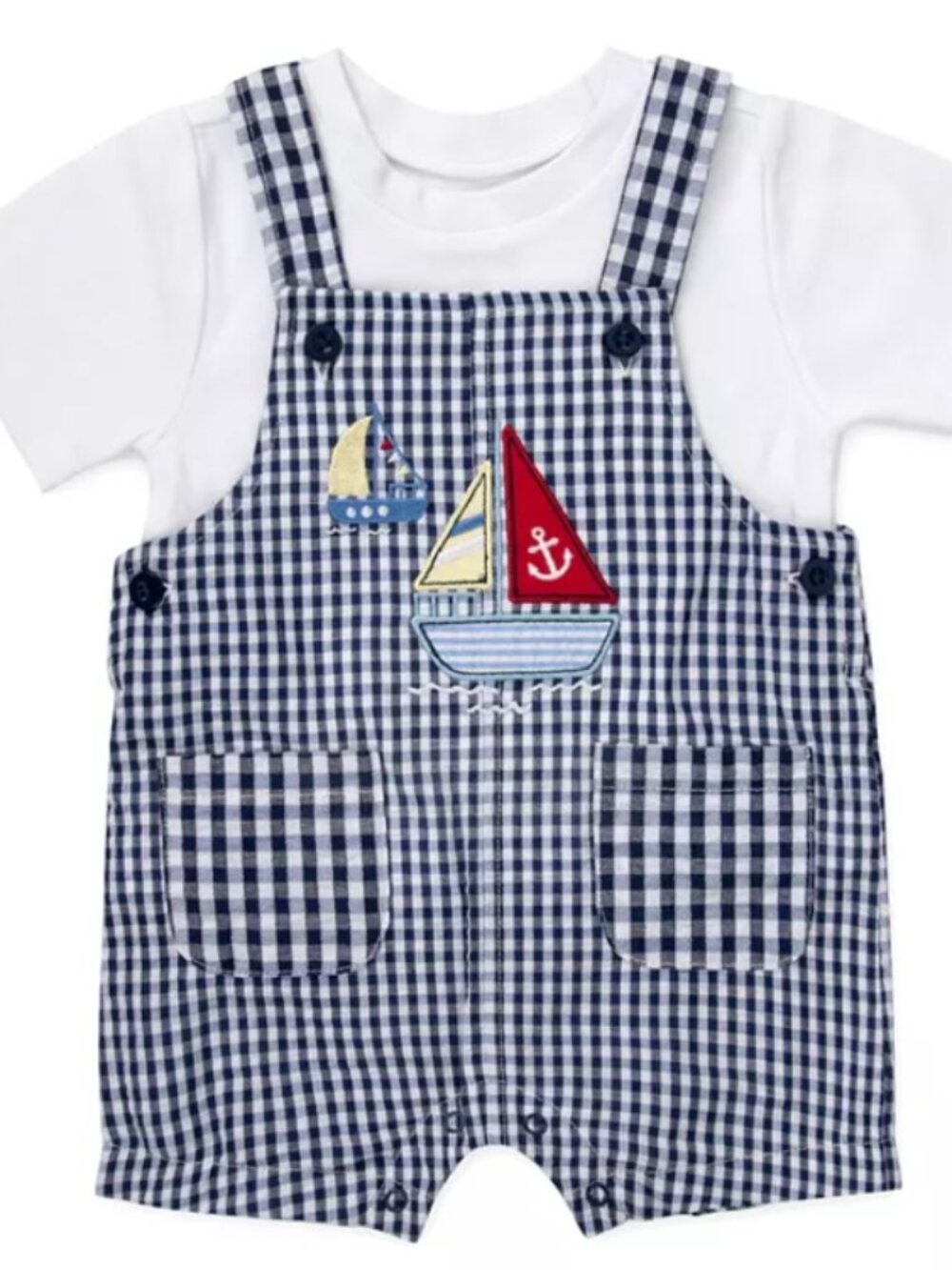NWT Baby Essentials Baby Boy 2 Piece Sailboat Shortall Set Size 9 Months